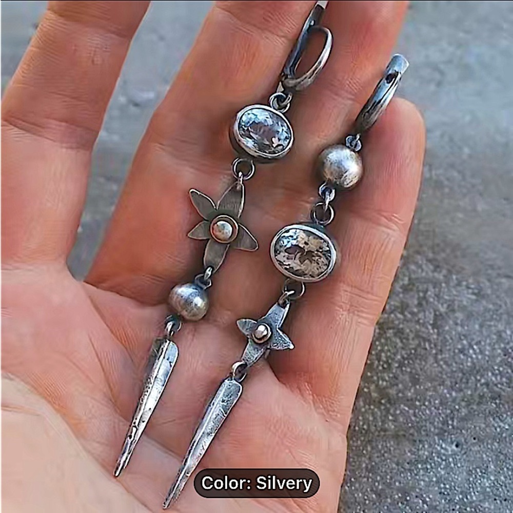 Vintage Irregular Boho Earrings, Geometric, Handmade, Silver,